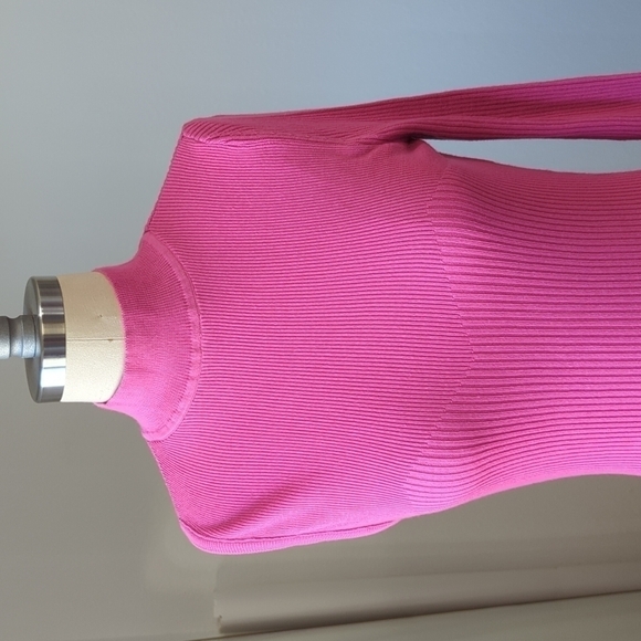 NEW Asos One Sleeve Mock Neck Ribbed Knit Dress Pink 8 chic fall spring street - Picture 4 of 7